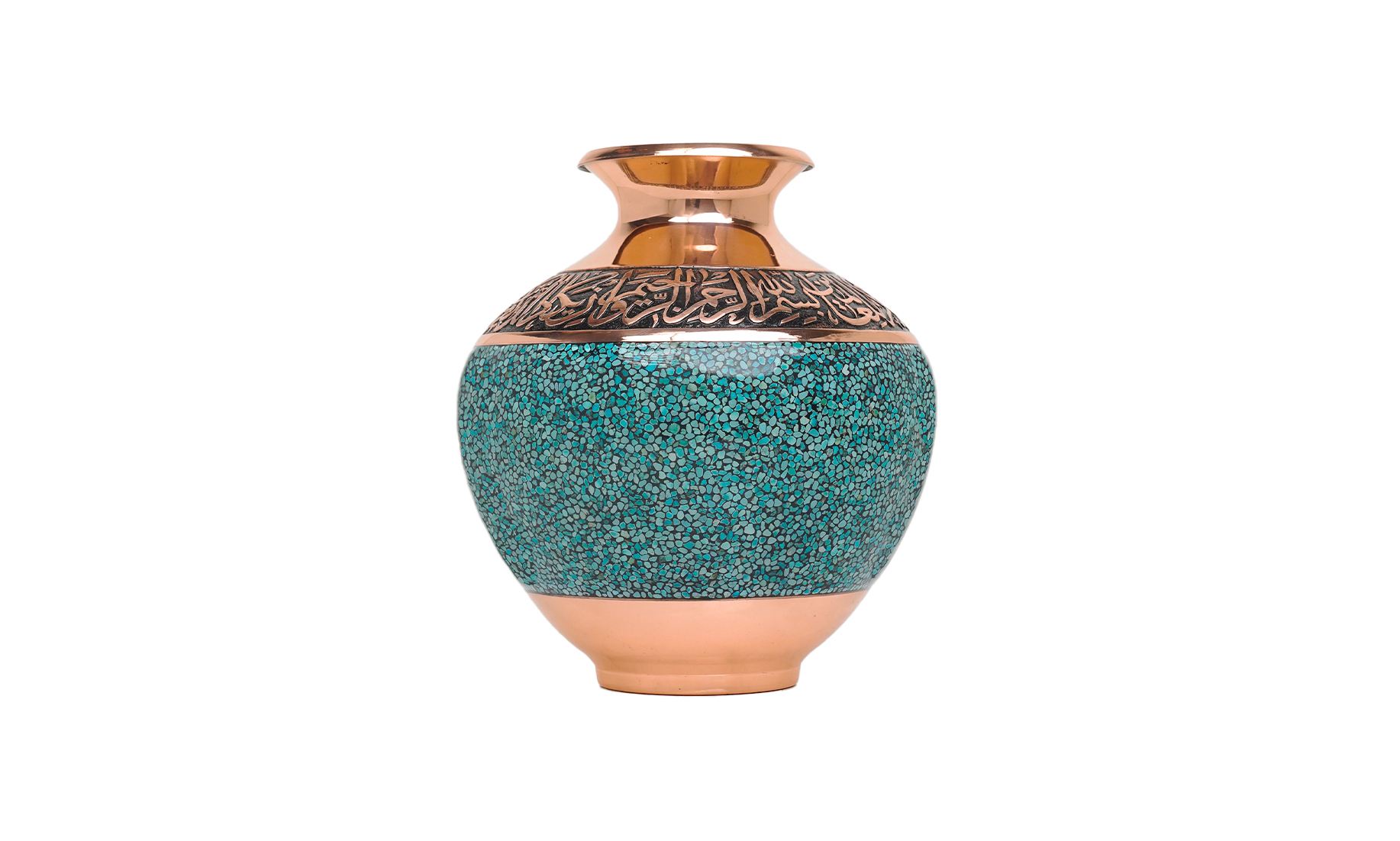 گلدان بلونی مسی (قلمزنی فیروزه کوبی)